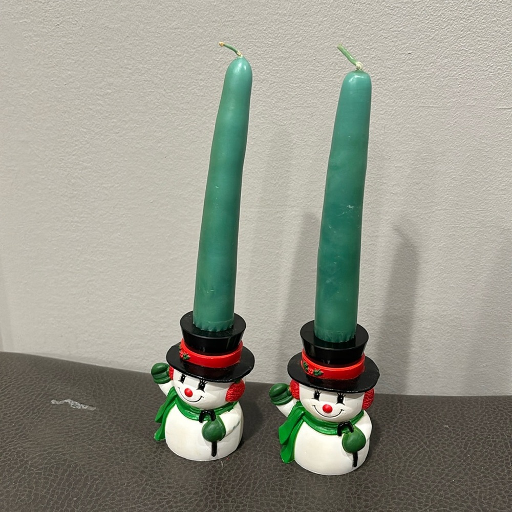 Vintage Hallmark snowmen set taper candle holders